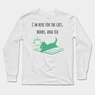Cat, Books, and Tea Green Long Sleeve T-Shirt